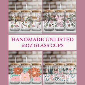 Handmade 16oz Glass Cup with lid and straw!